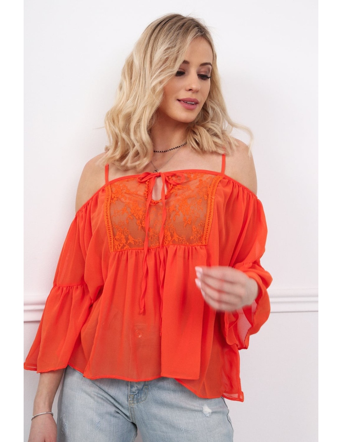 Bluza oversize din sifon portocaliu MP28386 - Magazin online - Boutique